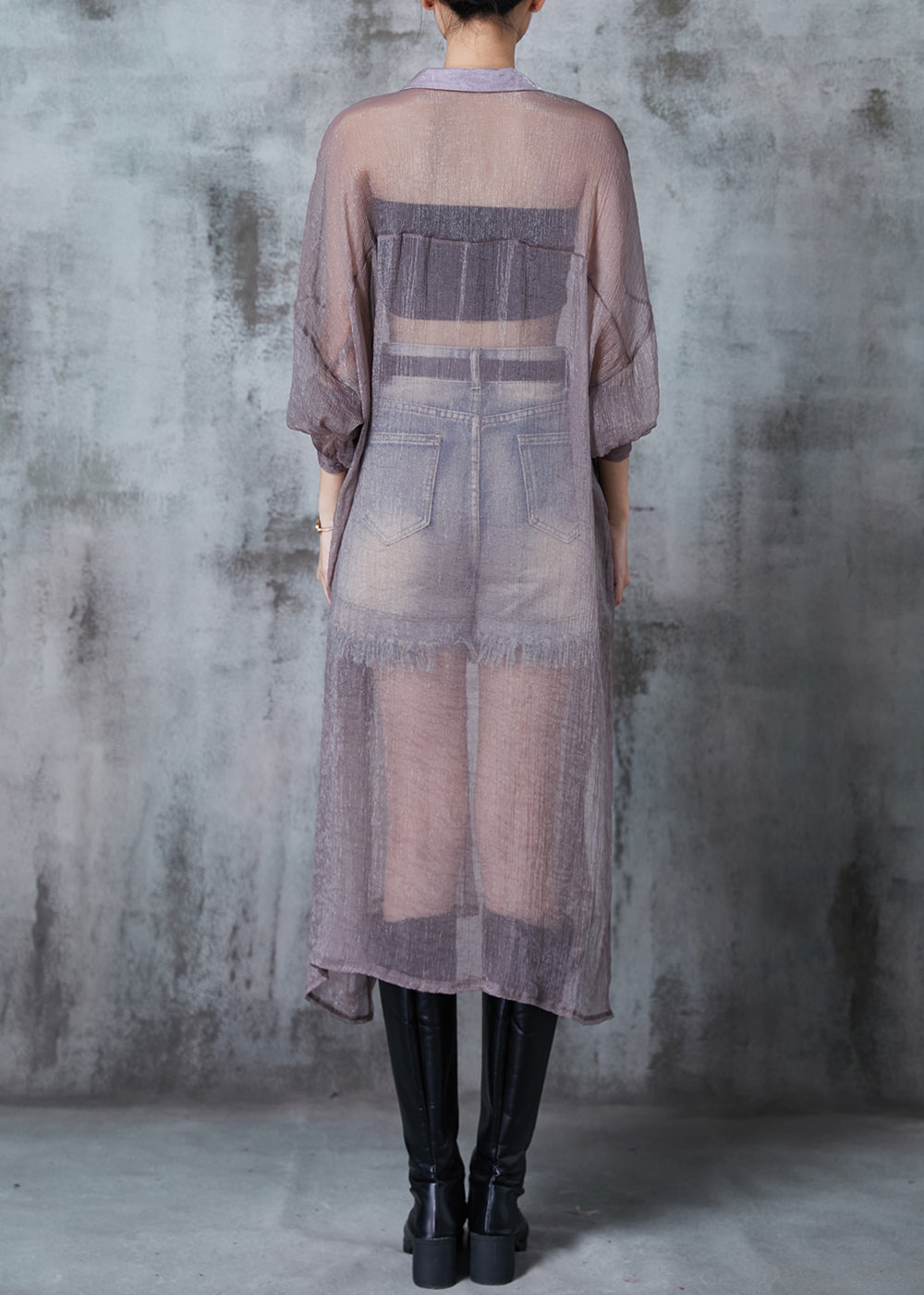 Grey Tulle Upf 50+ Cardigans Oversized Side Open Summer