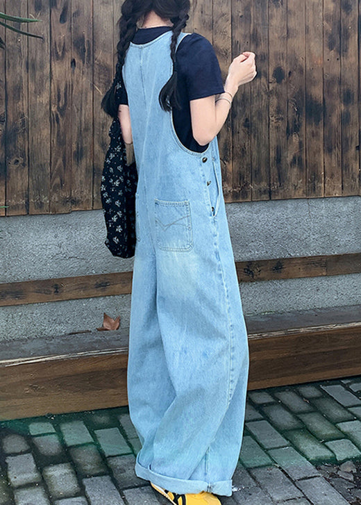 New Blue T-shirt and Denim Jumpsuit Set Summer