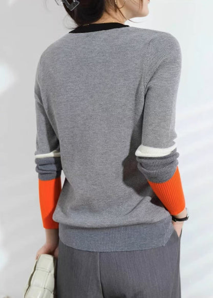 Grey Asymmetrical Button Knit Cardigans Fall