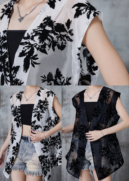 White Print Tulle Upf 50+ Tops Oversized Sleeveless