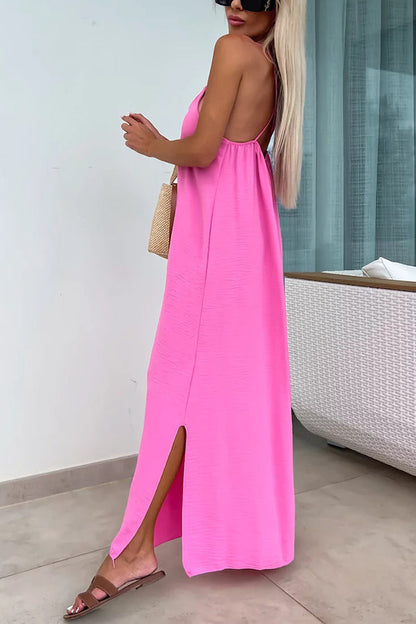 Color Resort Style Spaghetti Strap Backless Maxi Dress