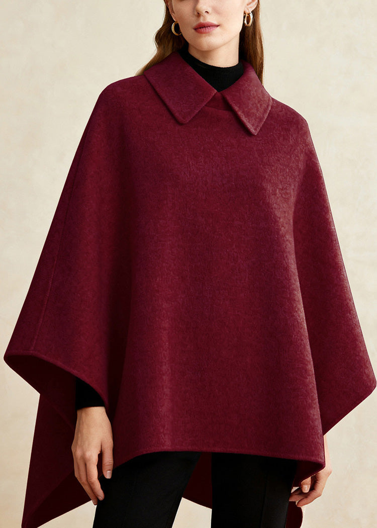 Wine Red Peter Pan Collar Woolen Cape Coats Winter