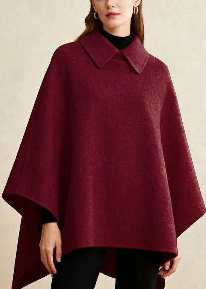Wine Red Peter Pan Collar Woolen Cape Coats Winter