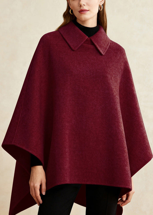 Wine Red Peter Pan Collar Woolen Cape Coats Winter