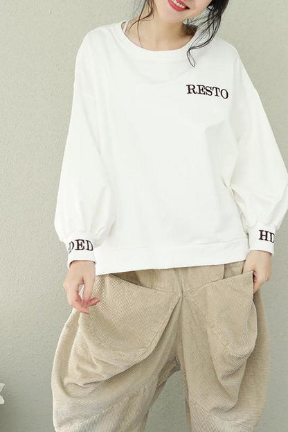 Loose Pure Color Print Cotton Fleece Tops