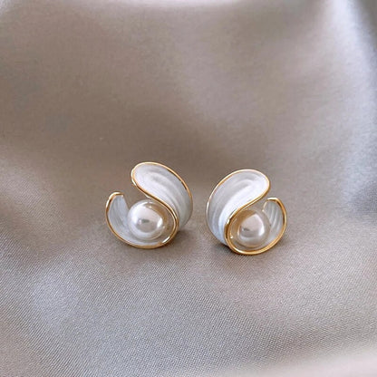 White Opal Earrings With Pearls in Gold