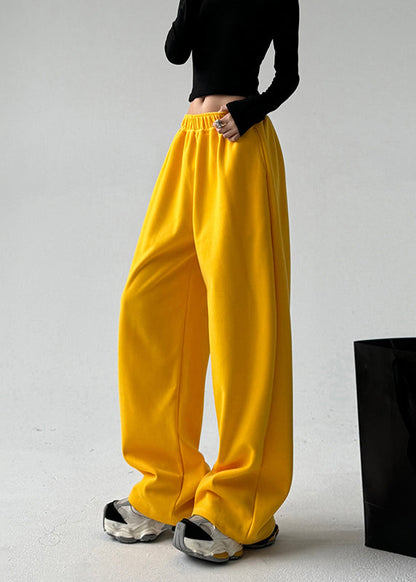 Boutique Yellow Elastic Waist Pockets Pants Spring
