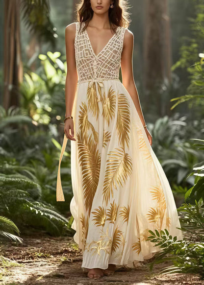 Golden Print Exra Large Hem Chiffon Vestidos Dress Summer