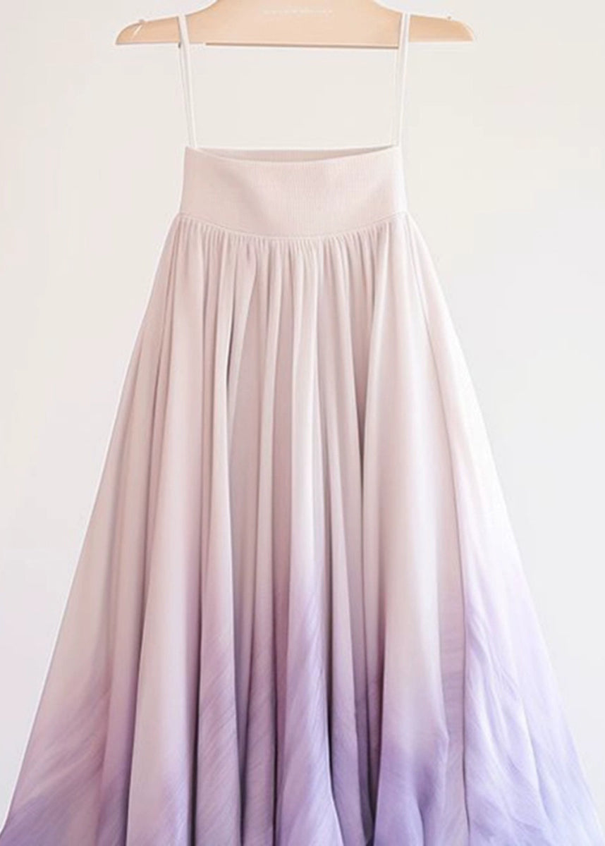 Purple Gradient Color High Waist Chiffon Skirts Summer