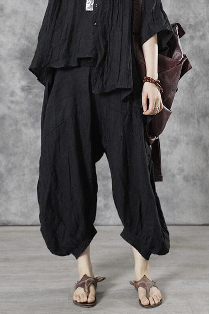 Linen Pleated Elastic Waist Pocket Lantern Pants