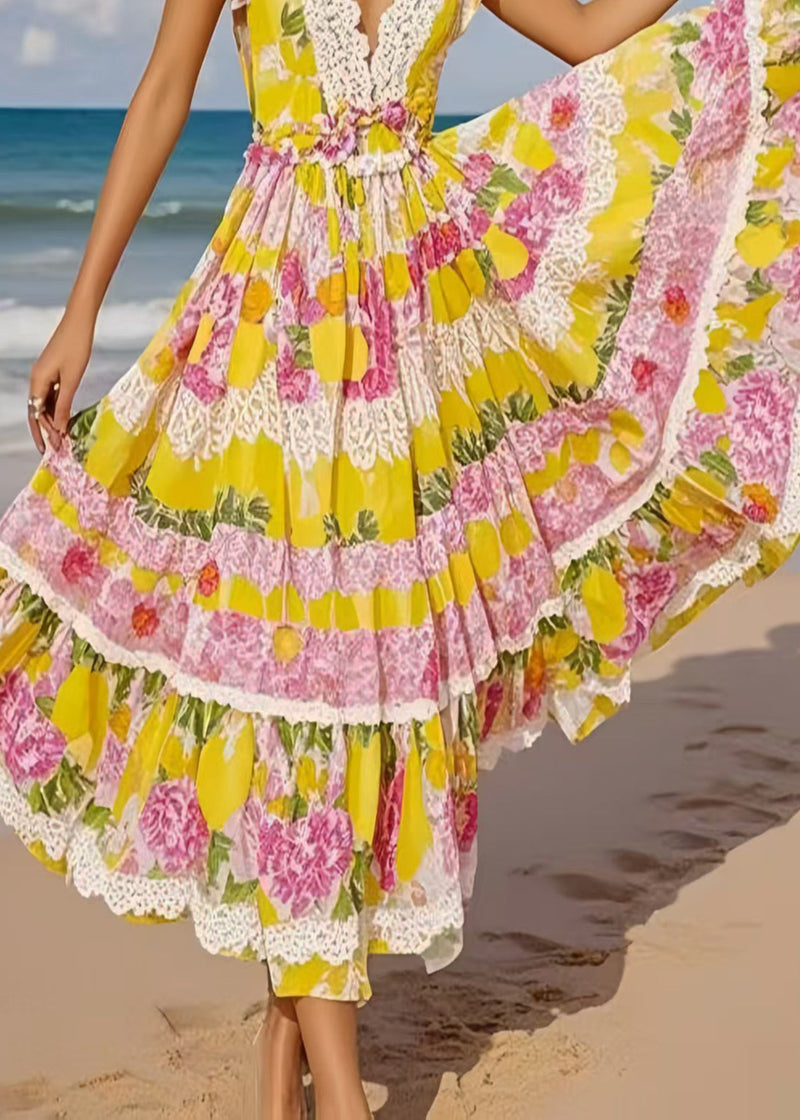 Yellow Print Exra Large Hem Cotton Sundress Sleeveless