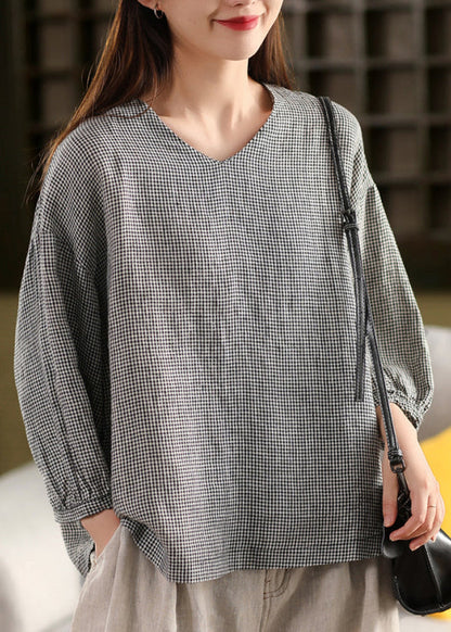 V Neck Striped Loose Linen Shirts Summer