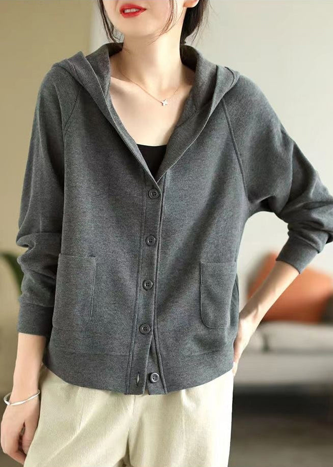 Grey Hooded Cotton Coats Spring