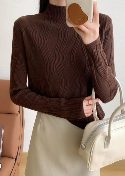 Slim Fit Coffee Turtleneck Knit Sweaters Fall