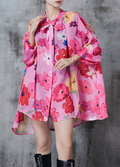 Art Rose Oversized Print Chiffon Shirt Top Fall