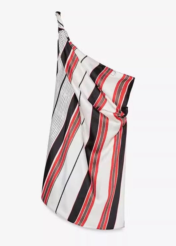 Asymmetrical Striped Tie Waist Shirt Sleeveless