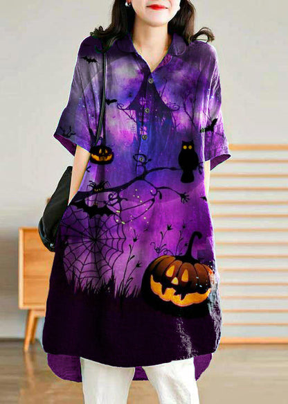 Jade Orange Stripes Polka Dots Linen Linen Shirt Dress