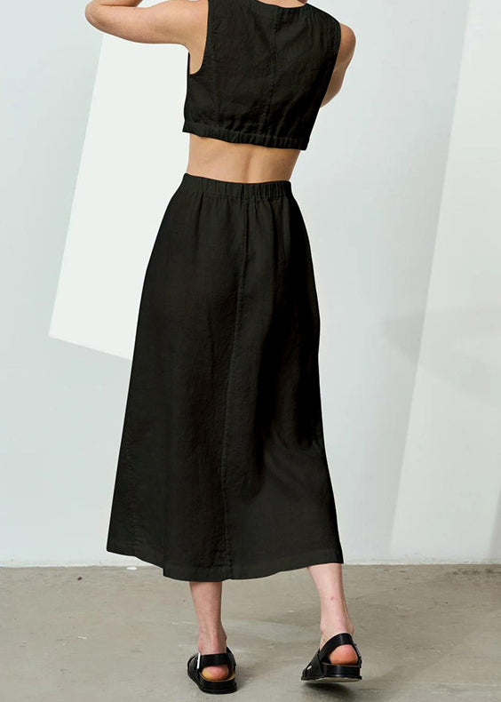 Original Design White Elastic Waist Side Open Linen Skirts Summer