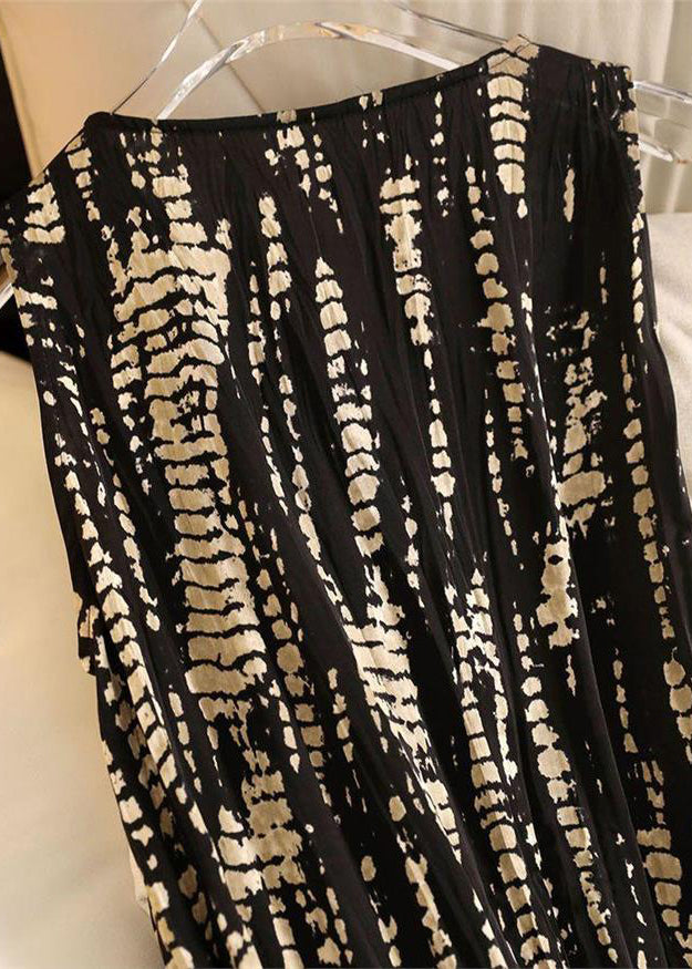 Black V Neck Wrinkled Cotton Long Dress Sleeveless