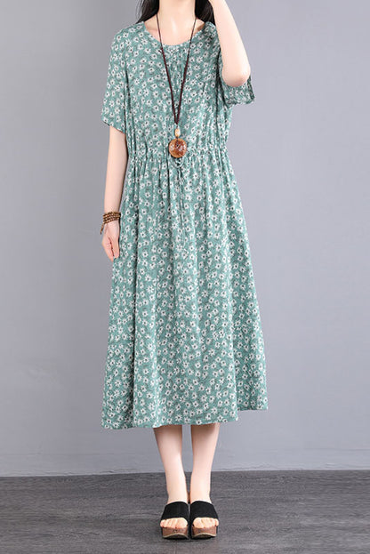 Summer New Printed Dress Short Sleeve Long Dress