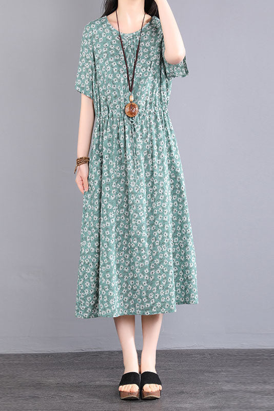 Summer New Printed Dress Short Sleeve Long Dress