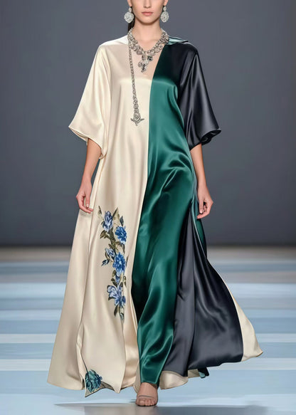 Asymmetrical Patchwork Draping Silk a Line Dress Summer