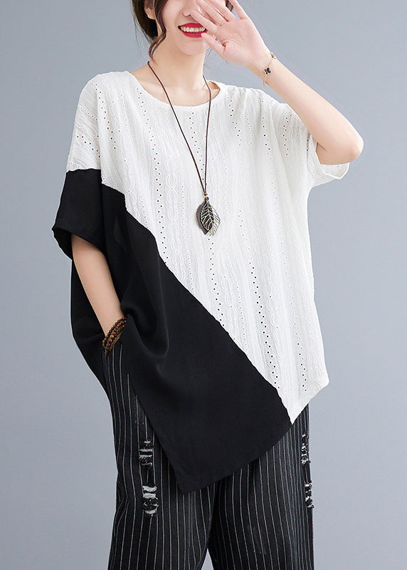 Natural White Asymmetrical Lace Patchwork Top Summer