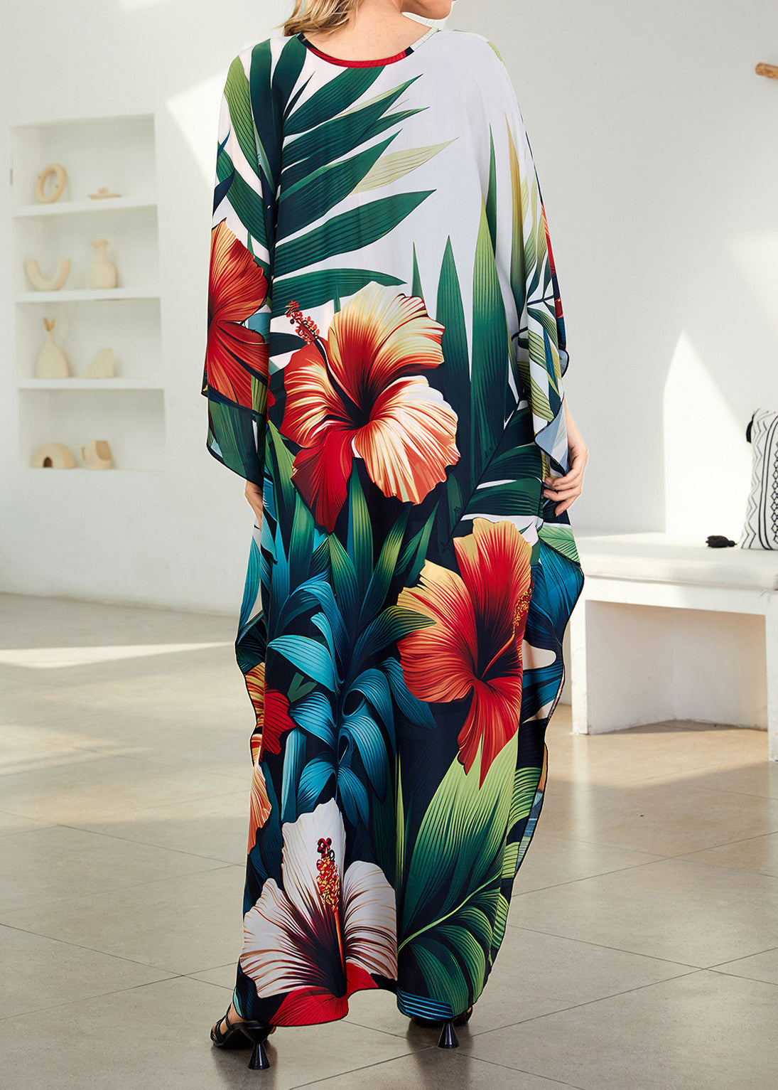 V Neck Print Side Open Cotton Dress Summer