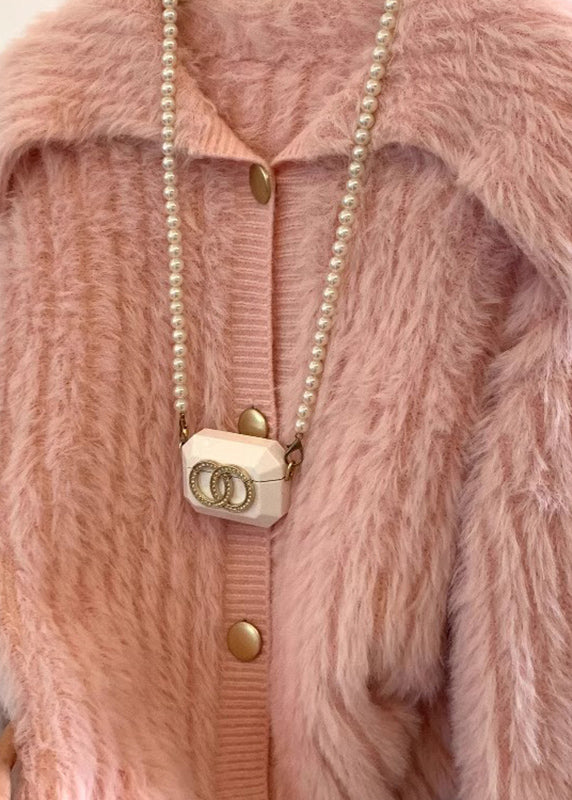 Pink Peter Pan Collar Button Mink Velve Sweater Tops Spring