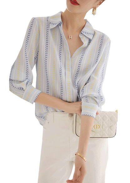 Blue Peter Pan Collar Striped Cotton Blouse Top Spring