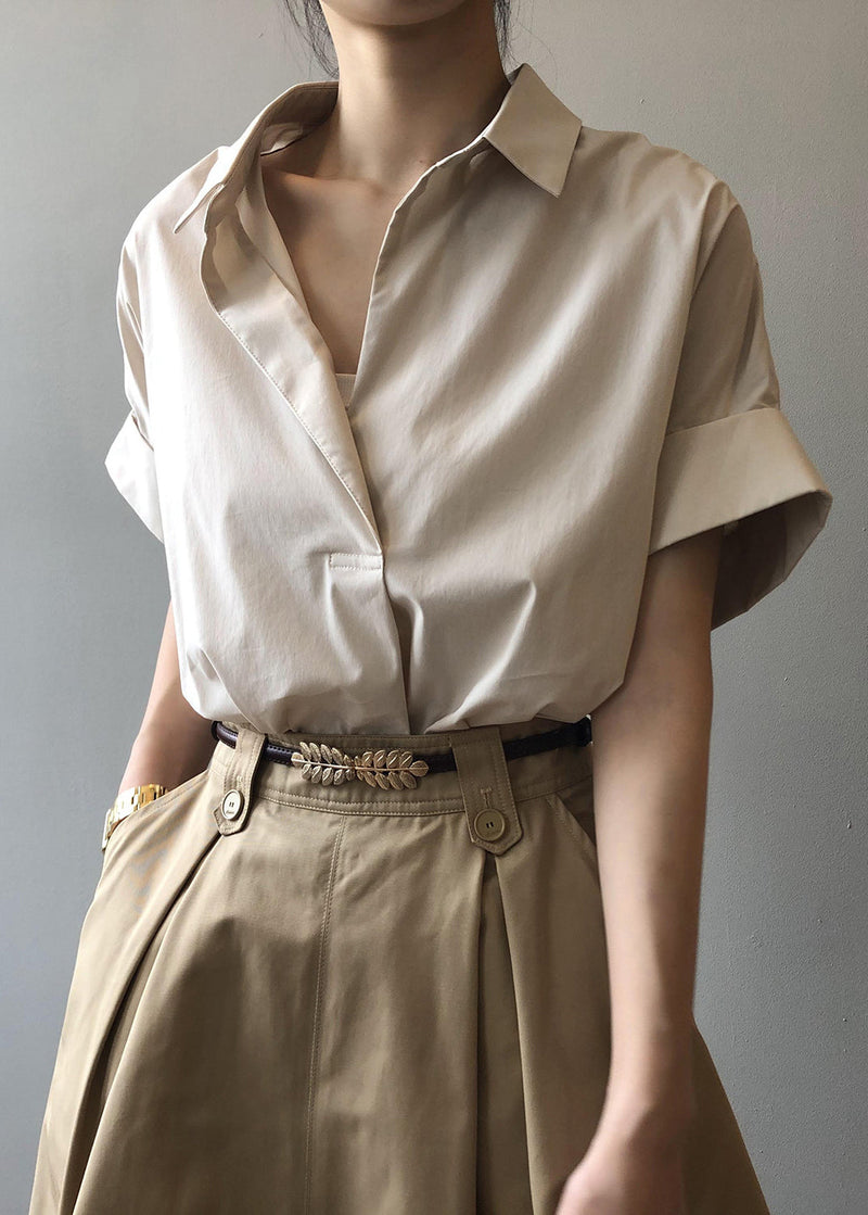 Apricot Peter Pan Collar Cotton Blouse Tops Summer