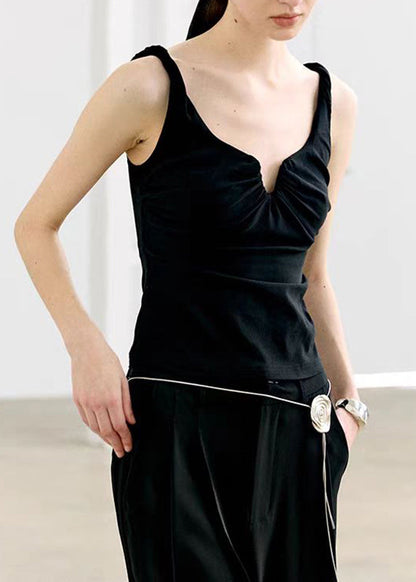 Fine Black V Neck Tassel Vest Sleeveless