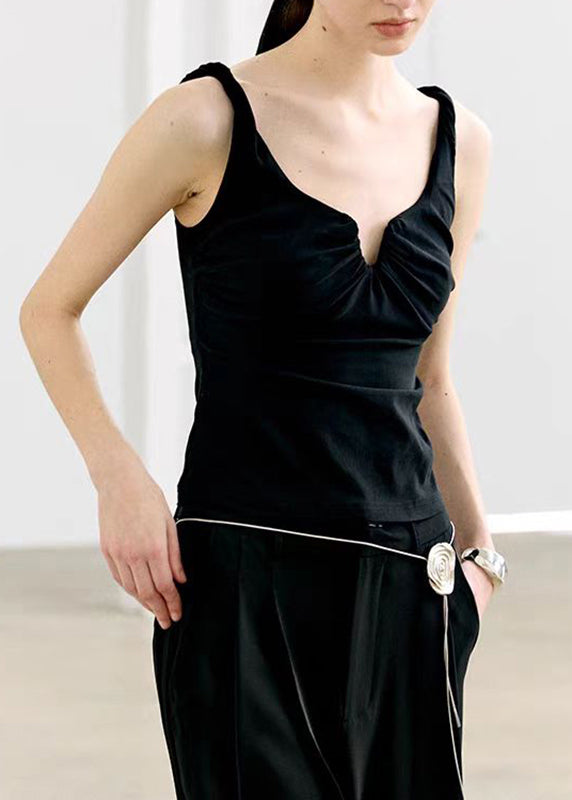 Fine Black V Neck Tassel Vest Sleeveless