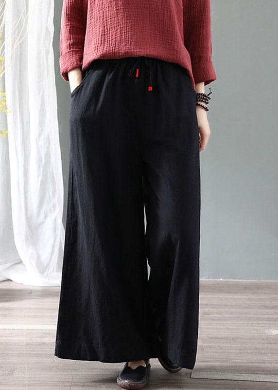 Diy Black Retro Tie Waist Fall Wide Leg Pants
