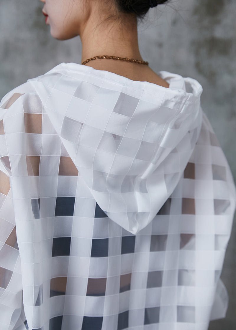 Art White Hooded Hollow Out Tulle Upf 50+ Sweatshirts Top Summer