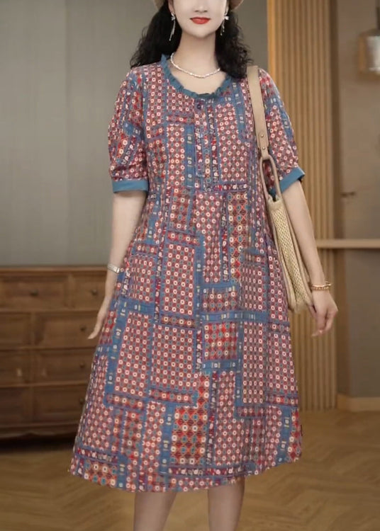 Ruffled Print Cotton a Line Dress Summer