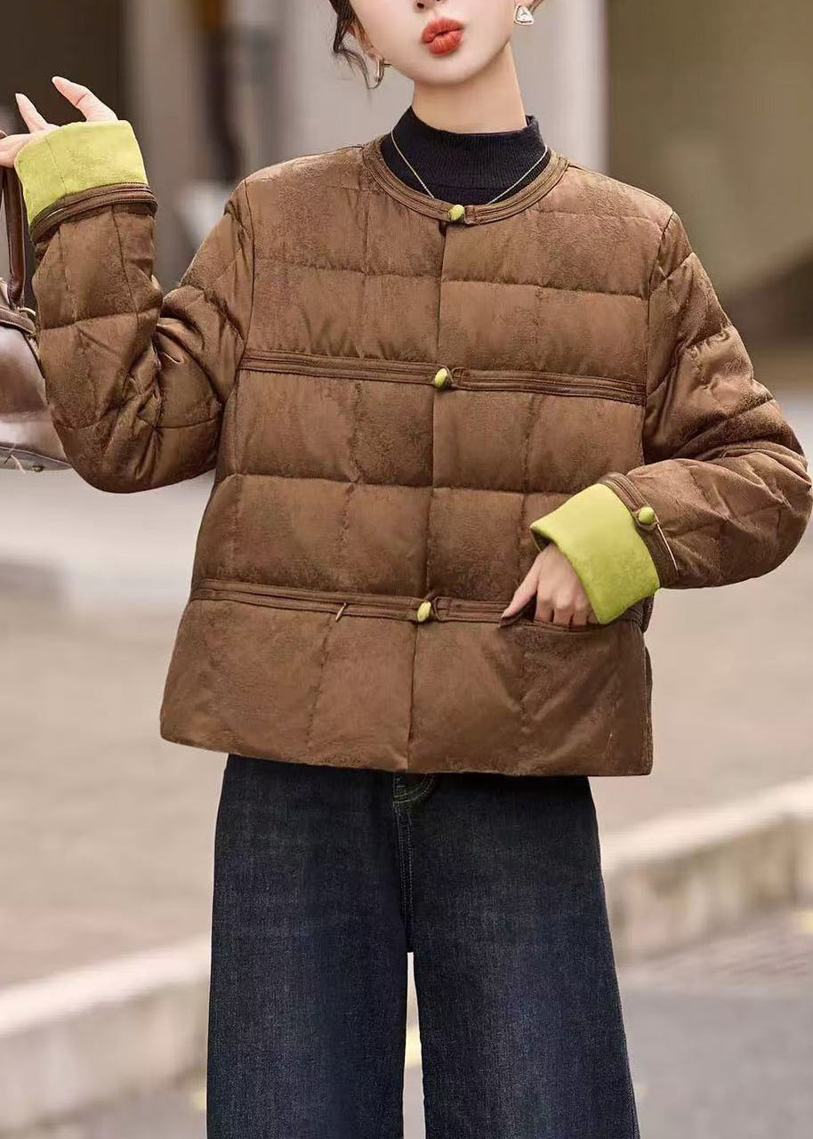 Coffee Pockets Patchwork Duck Down Down Short Coat Winter
