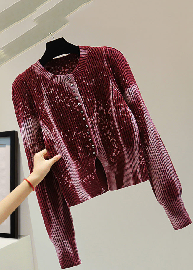 Diy Red Tie Dye Cotton Knitted Sweater Winter