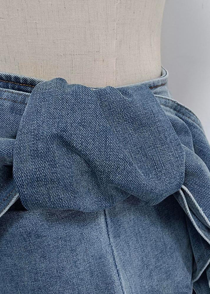 Blue Bow High Waist Denim Skirt Summer