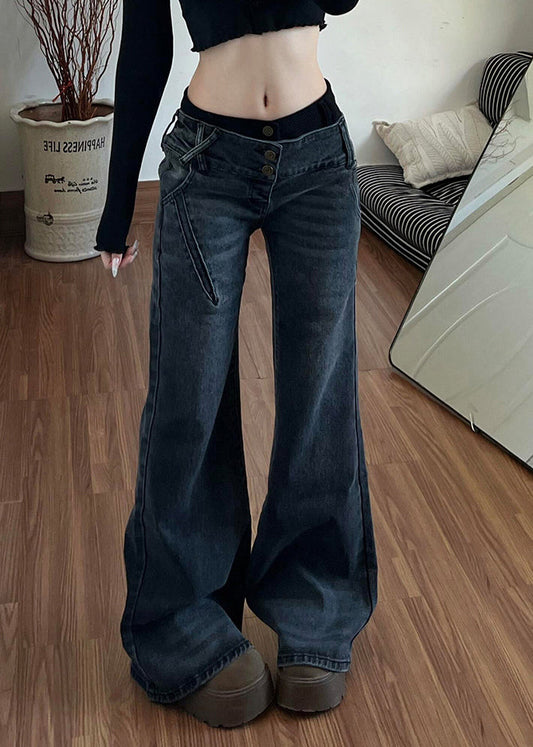 Black Silm Fit Denim Flare Bottoms Pants Trousers Spring