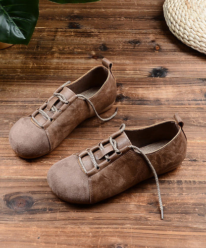 Green Lace Up Splicing Faux Leather Flat Shoes