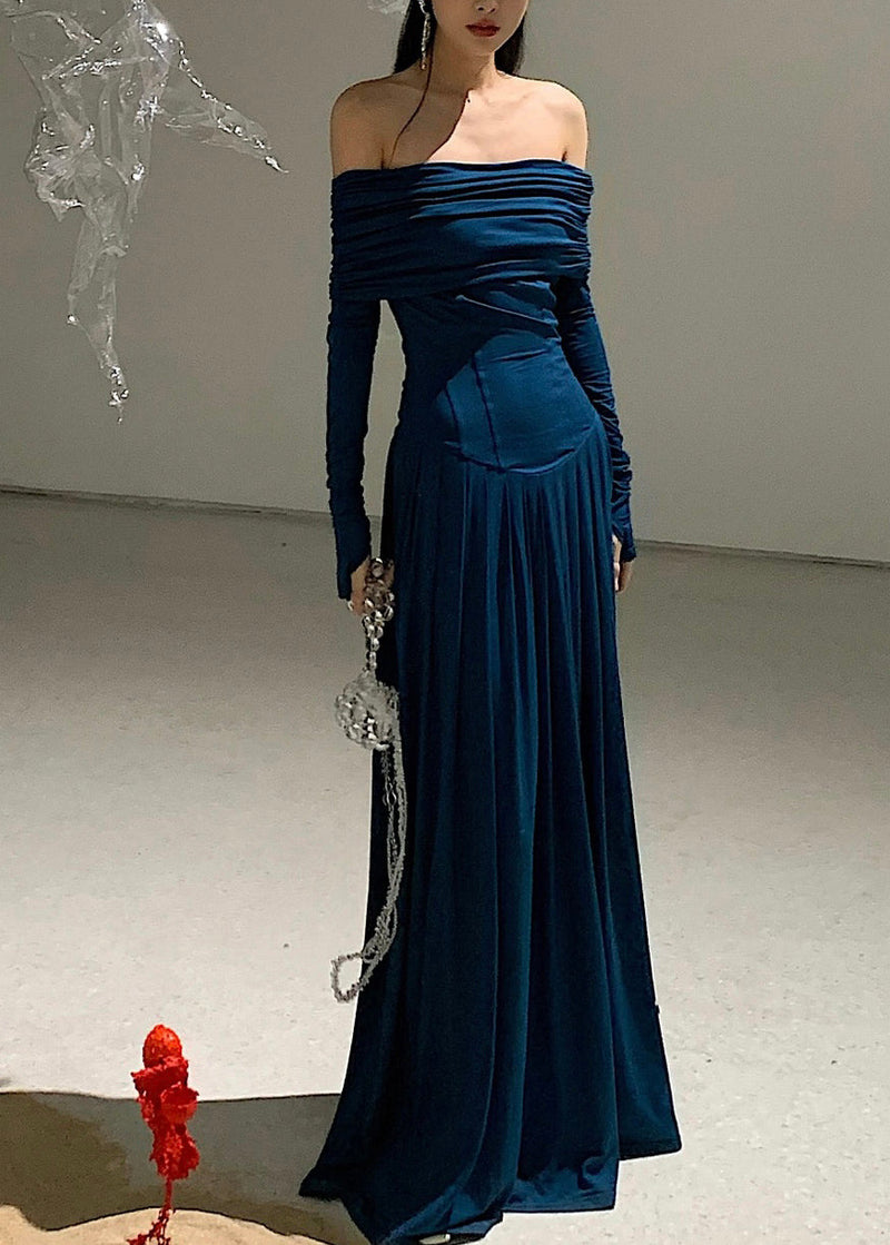 Blue Cold Shoulder Flattering Maxi Dress Spring