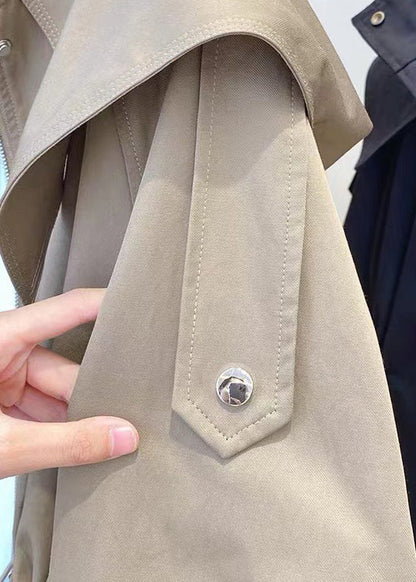 Black Pockets Drawstring Patchwork Cotton Short Coat Fall