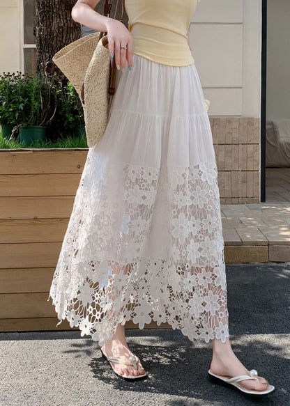 White Embroidered Patchwork Lace Beach Skirts Summer