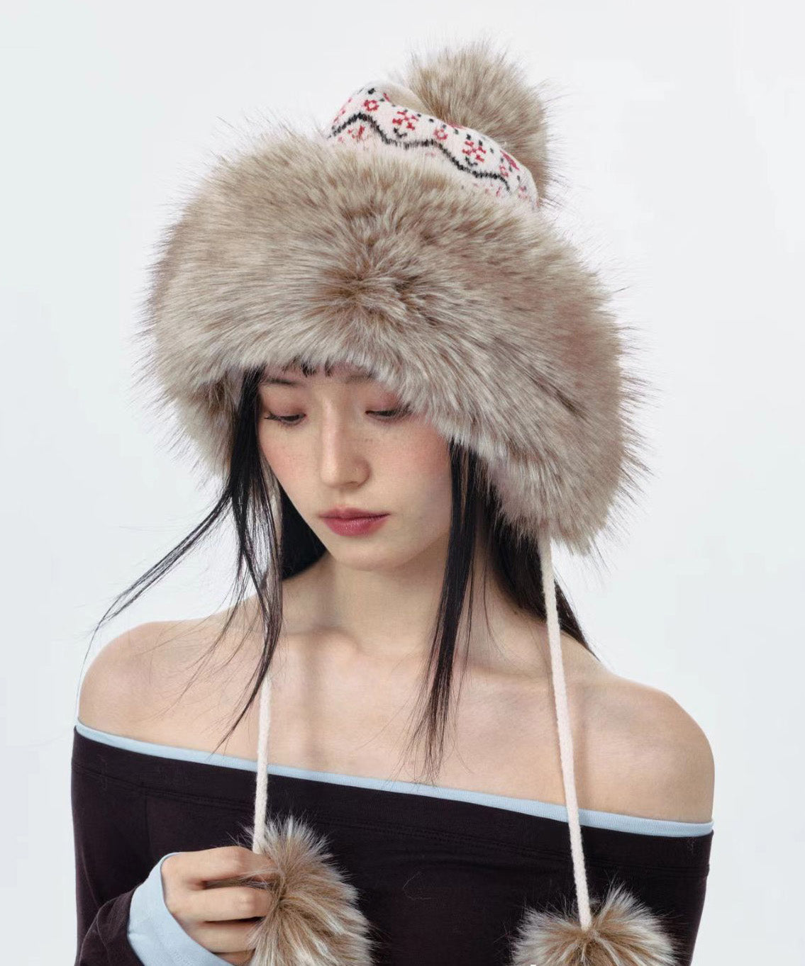 Jacquard Knitted Thick Warm Fleece Fur Boonie Hat