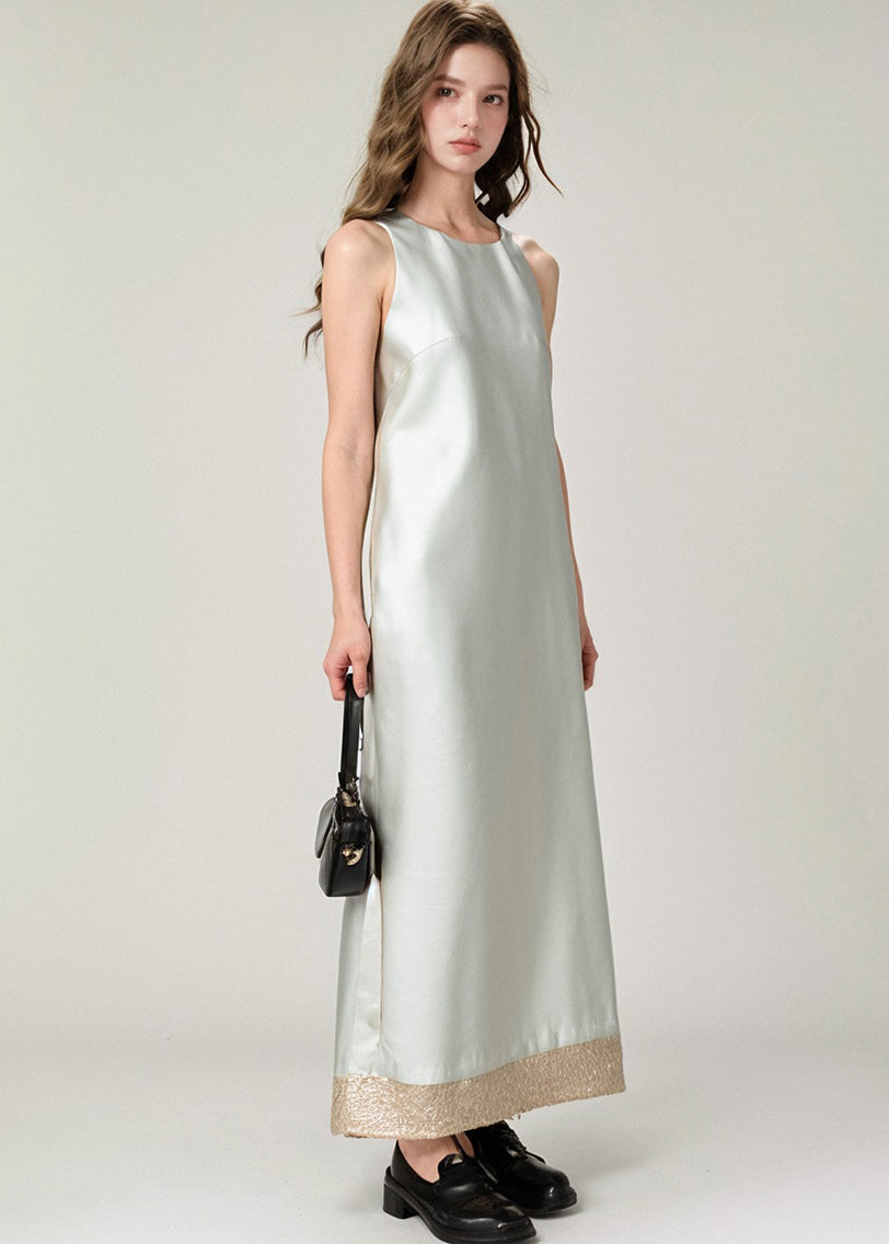 New Gold Print Patchwork Silk Long Dress Summer