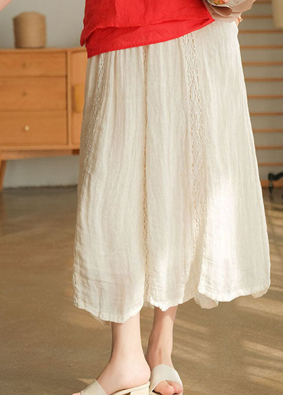 White Tie Waist Lace Patchwork Linen Skirts Spring
