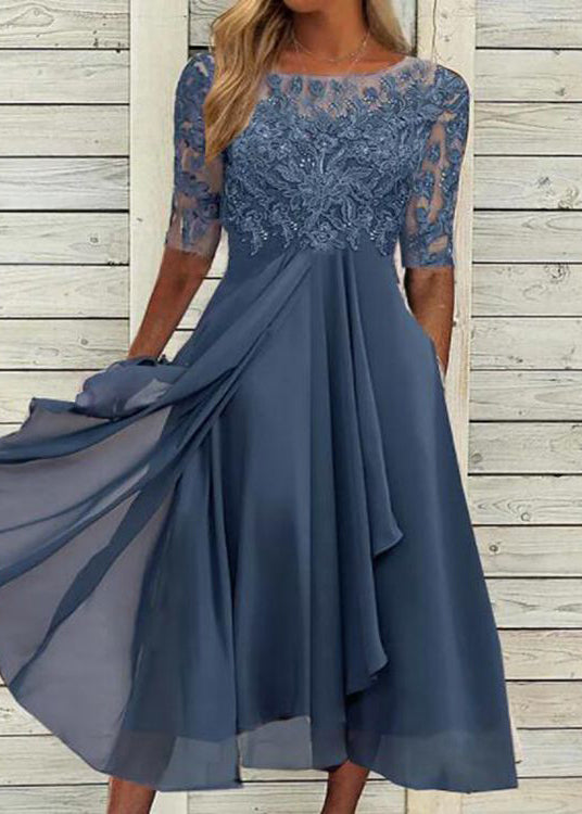 Purple Hollow Out Lace Patchwork Chiffon Long Dresses Summer