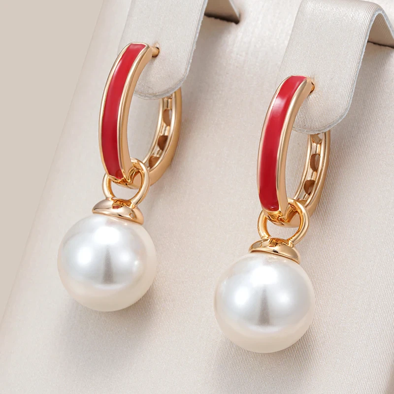 Red Enamel Pearl Earrings