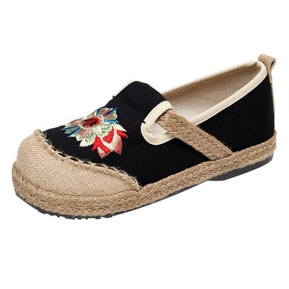 Grey Embroidered Flats Cotton Linen Fabric Boutique Flat Feet Shoes
